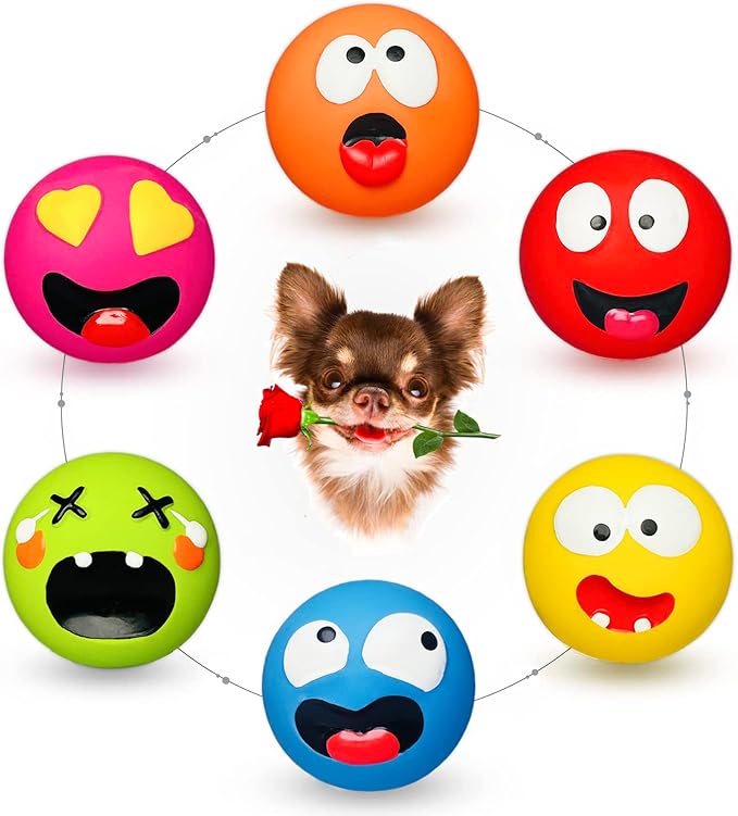 HOLYSTEED Squeaky Dog Toy for Small Dogs, Rubber Latex Puppy Toys Small Dog Toys, Soft Smile Face Squeaky Dog Balls Flat for Mini, Small Breeds