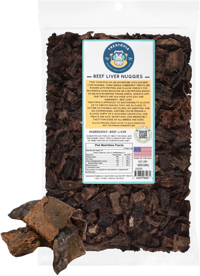 TREATOPIA Beef Liver Nuggies Dog Treats, 32 Ounce Bag - All-Natural, Sustainable, Healthy, High Protein, Hand-Trimmed, Slow-Roasted, Made in The USA, Nutritious, No Additives, No Fillers