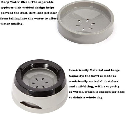 Love Dream No Spill Dog Water Bowl, No Drip Dog Slow Water Feeder No Slip Vehicle Carried Pet Water Dispenser 25 oz with Floating Disk Slow Drinking Bowl for Dogs Cats (Gray)