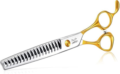 JASON Dog Grooming Chunkers Shears - Dogs Cats Grooming Texturizing Blending Thinning Scissor Pets Trimming Kit Sharp Gold Shear for Right Handed Groomers Christmas Gift 7"