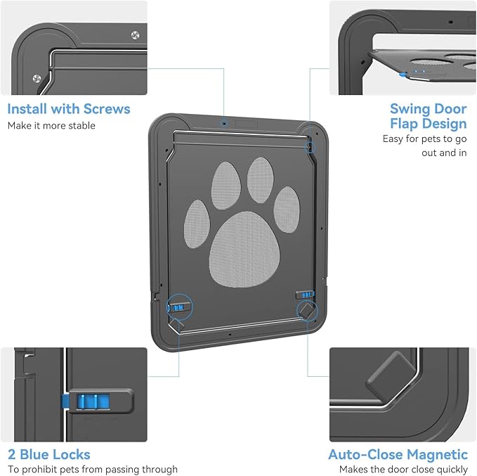 PETLESO Dog Door for Screen Doors, Large Dog Opening for Sliding Doors, Inner Flap 12"×14" Lockable Magnetic with Automatic Close, Sturdy ABS Pet Doorway for Small to Large Dogs (Black)