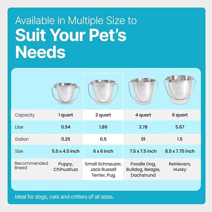 Half Gallon Heavy Duty Stainless Steel Bucket - Rust-Resistant Metal Bucket for Feeding & Watering Pets, Livestock & Cleaning - Perfect for Crates, Kennels, Cages & Hang on Fences - 2 Quart
