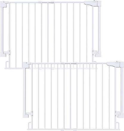 Cumbor 2 Pack 29.2-43" No Bottom Bar Baby Gate for Stairs, 2-in-1 Auto Close Dog Gate Indoor, Hardware Mounted Pet Gate for Doorways with Large Walk Thru Door, Child-Proof Safety Gate for Kids (White)