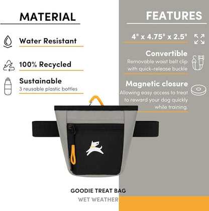 OllyDog Goodie Treat Bag, Dog Treat Pouch, Waist Belt Clip for Hands-Free Training, Magnetic Closure, Dog Training and Behavior Aids, Three Ways to Wear (Wet Weather)