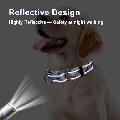 Reflective Martingale Collar for Dogs Nylon Training Collar with No Buckle, No Pull Adjustable Dog Collar for Large Dogs（Gradient Ladybug，L）