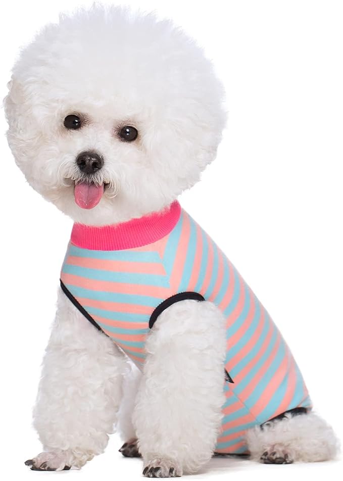 Dog Recovery Suit After Surgery,Spay Neuter Clothes for Female Dogs,Small Medium Dog Shirt,E-Collar Cone Alternative,Prevent Licking Wound Dog Onesie,Pet Surgical Suit(Pink Blue Stripe-l)