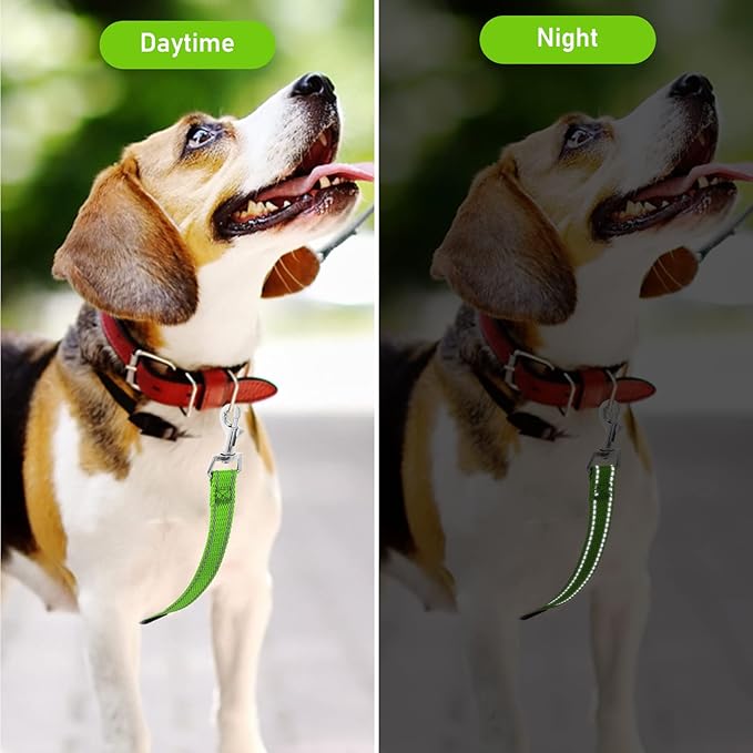Cobee 2 Pcs Reflective Nylon Puppy Collar Clips, Backup Collar, Safety Adjustable Pet Dog Harness Connector, Double Ended Backup Clasp Clip for Dog Puppies (Green, Pink)