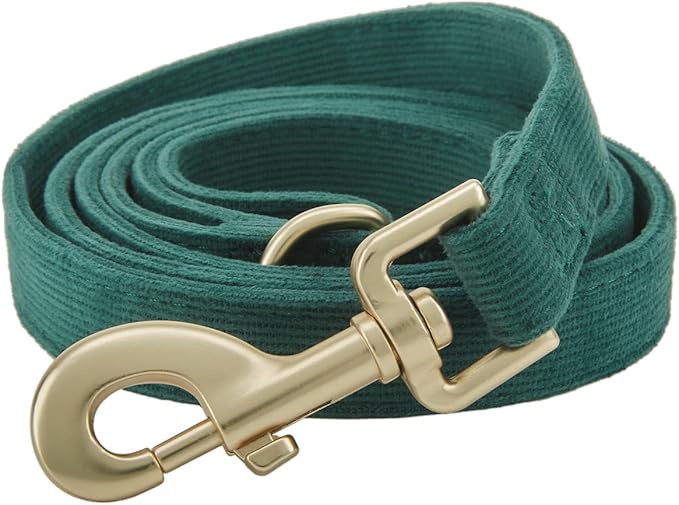 Soft Cotton Dog Leash, 5 Ft Heavy Duty Corduroy Dog Leashes with Gold Metal Hook for Small Medium Large Dogs,Medium,Dark Green