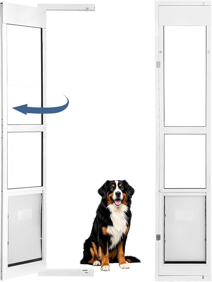 96 inch XL Dog Door for Sliding Glass Door - Left Amout from Inside, Adjustable Height: 96.38-96 in, Extra Large Flap: 14.75”(W) x 24”(H)