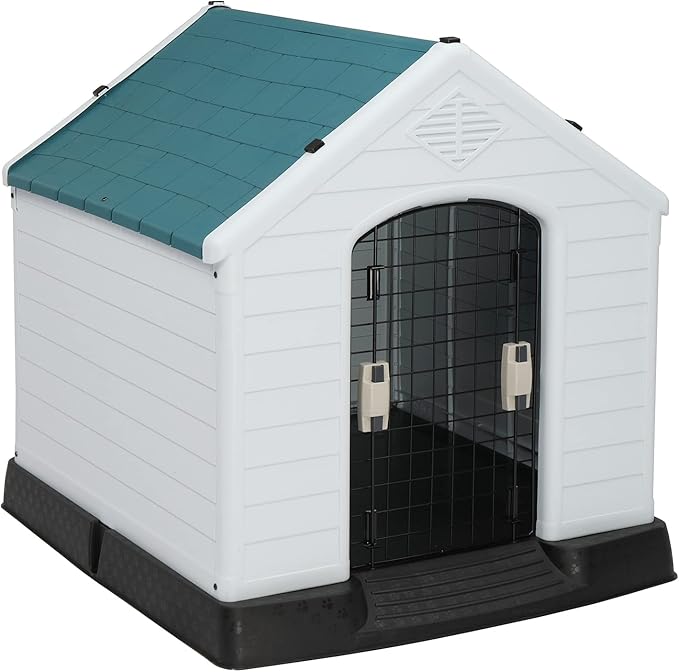 Bonnlo Plastic Dog House, Pet Dog Kennel Water Resistant for Small Medium Sized Dogs with Door, Indoor & Outdoor Use (32.7" H)