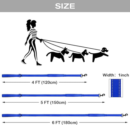 Joytale Dog Leash Heavy Duty for Large Dogs that Pull, Double Handle for Traffic Control, Double-Sided Reflective Leashes for Large Medium Dogs Night Safety, 4FT, Royal Blue