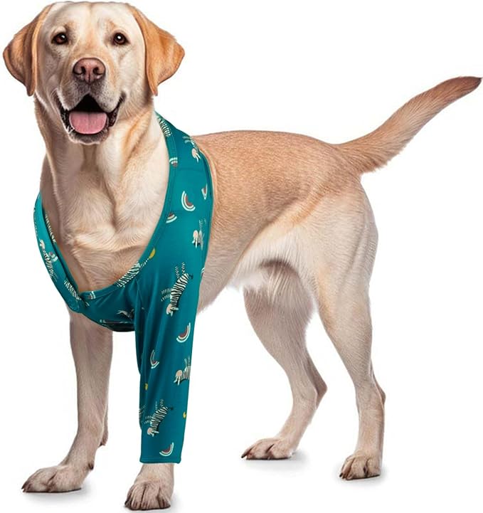 ROZKITCH Front Leg Dog Sleeve for Front Right Left Leg, Pet Prevent Licking Wound Elbow Knee Protector, Dog Recovery Suit Cone Collar Alternative for Sprain ACL CCL Arthritis Joint Care Zebra XS