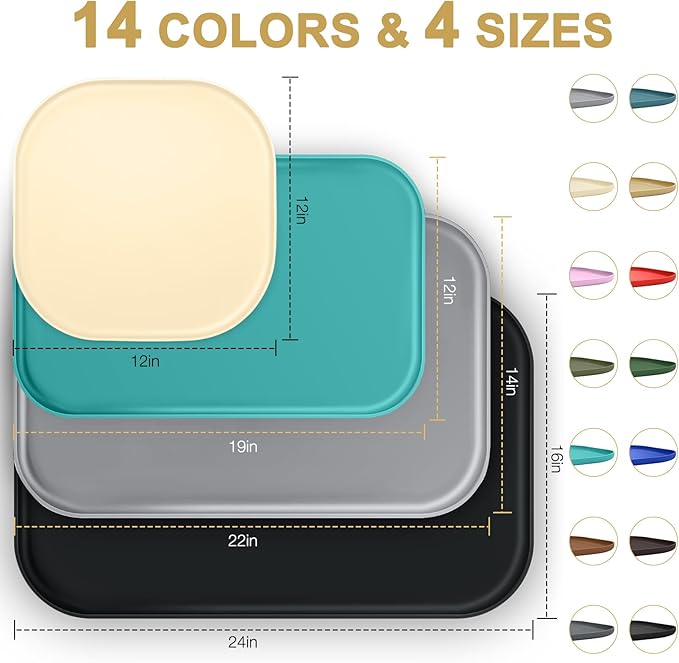 SMILOOL Silicone Pet Feeding Mat with Raised Edge for Food and Water, Dog Bowl Mats, Cat Bowls Placemat with High Lip for Floor Waterproof, Rubber Tray for Cats and Dogs 24 x 16 x0.8 Slate Blue