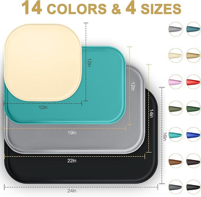 SMILOOL Silicone Pet Feeding Mat with Raised Edge for Food and Water, Dog Bowl Mats, Cat Bowls Placemat with High Lip for Floor Waterproof, Rubber Tray for Cats and Dogs 22 x 14 x0.8 Slate Blue