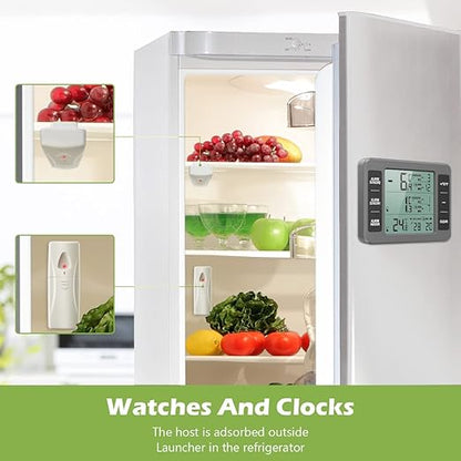 KeeKit Refrigerator Thermometer, Indoor Outdoor Thermometer with 2 Sensors, Wireless Digital Freezer Thermometer with Audible Alarm Temperature Gauge, Min/Max Record for Home, Kitchen – Grey