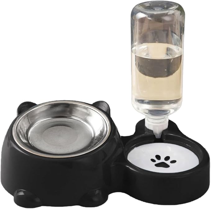Compact Dog Feeding Station Automatic Water Bottle Removable Stainless Steel Dish Spill Design Double Dog Bowls with Water Bottle