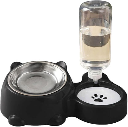 Compact Dog Feeding Station Automatic Water Bottle Removable Stainless Steel Dish Spill Design Double Dog Bowls with Water Bottle