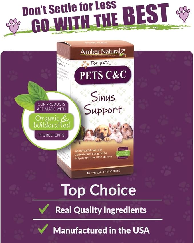 Amber NaturalZ Pet C&C Herbal Supplement for Dogs, Cats, Birds, Guinea Pigs, and Rabbits | Pet Herbal Supplement for Healthy Sinus | 4 Fluid Ounce Glass Bottle |Manufactured in The USA