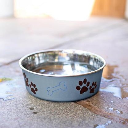 Loving Pets Bella Dog Bowls- Stainless Steel Dog & Cat Bowls - Spill Proof Dog Food Bowl, Cat Bowl, Puppy Essentials & Pet Supplies Great for Home & Travel (Large 35-65 lbs, Blueberry)