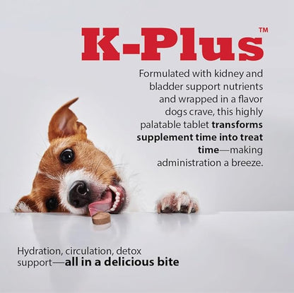 K-Plus Potassium Citrate Plus Cranberry Supplement for Dogs - UTI Remedy Chewable Tablets - Supports Bladder Health - For Every Dog Breed (100 Tabs)