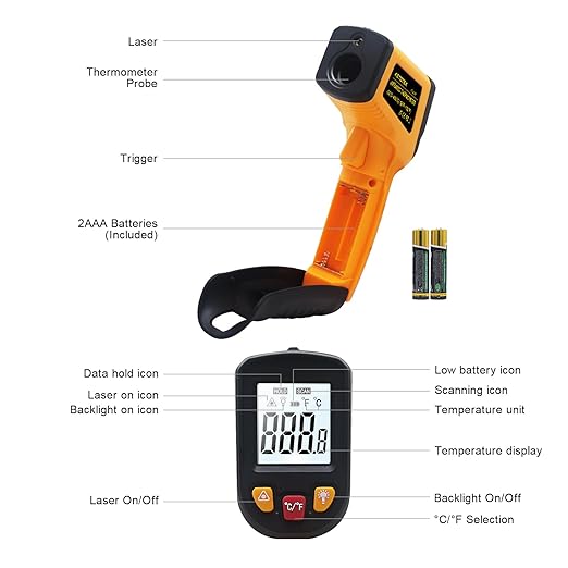Ketotek Digital Infrared Thermometer Temperature Gun -58°F to 1112 °F(-50°C to 600°C) Handheld Non Contact IR Laser Thermometer KT600Y for Cooking Meat Refrigerator Pool Pizza Oven BBQ Food