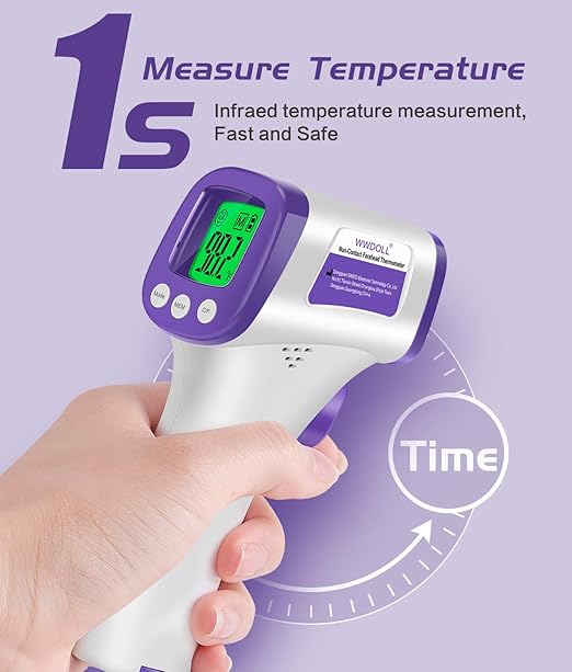 WWDOLL Thermometer for Adults Forehead Infrared Thermometer No Contact - High Caliber Sensor Digital Thermometer with LCD Display for Medical Offices, Hospitals - 4 Batteries Include