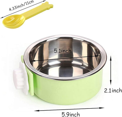 kathson 3 PCS Crate Dog Bowl, Stainless Steel Removable Hanging Cage Food Bowl Pet Food Spoon & Water Feeder Bowls Coop Cup for Puppy Cat Bird Rabbit