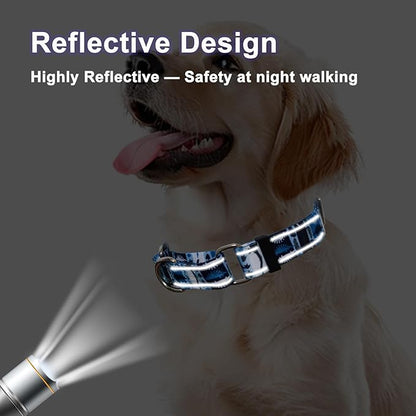 Reflective Martingale Collar for Dogs Nylon Training Collar with No Buckle, No Pull Escape Proof Dog Collar for Large Dogs（Blue Dinosaur，L）