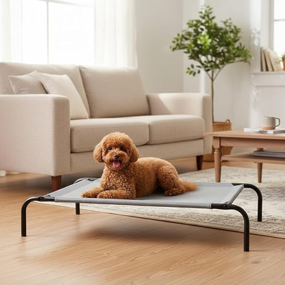 Amazon Basics Cooling Breathable Elevated Dog Bed with Durable Metal Frame, Medium, 43 x 26 x 7.5 Inch, Grey, Easy to Assemble