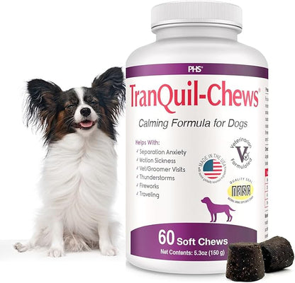 Tranquil-Chews Calming Formula for Dogs – Anxiety, Stress, Travel, Fireworks Relief – Chamomile, L-Tryptophan, Ginger – Beef Flavored Soft Chews – 60 Count – Supports Relaxation and Balanced Behavior