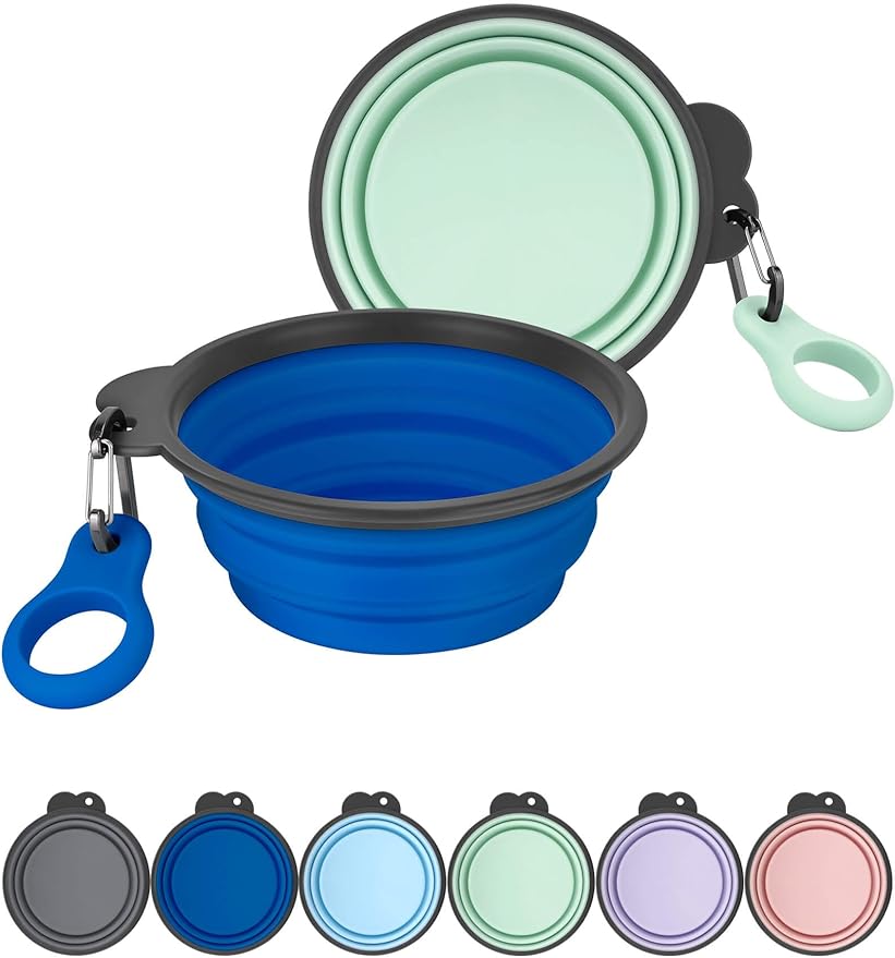 Aonkey Collapsible Dog Bowls with Bottle Carrier, 2 Pack Travel Dog Water Bowl Upgraded Carabiner, One-piece Molded Rim No Fall Off or Crack, Foldable Silicone Portable for Pets Walking Hiking 15oz