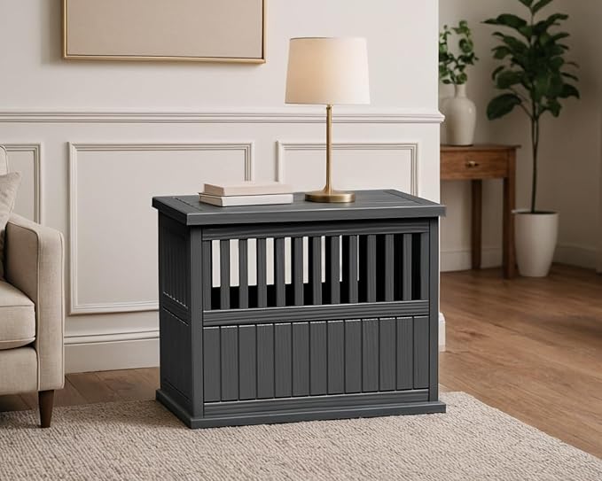 30 INCH Small Dog Crate Furniture Lockable Dog Kennel Indoor Dog Cage Heavy Duty Decorative Plastic Pet Cage End Table for Small/Medium Dogs, Black