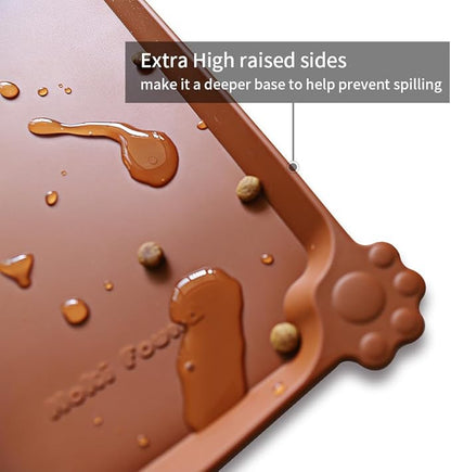 Hoki Found X-Large Silicone Pet Food Mats - Non Slip Pet Dog Cat Bowl Mats - Caramel