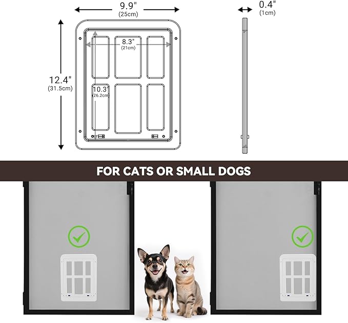 Dog Door for Screen Door - 8.3" x 10.3" Small Pet Door for Cats & Small Dogs, Magnetic Flap with Lockable Insert, Sliding Screen Door Compatible, White