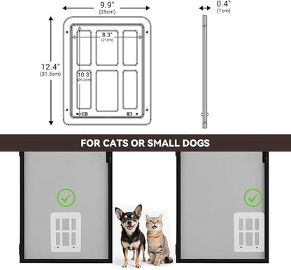 Dog Door for Screen Door - 8.3" x 10.3" Small Pet Door for Cats & Small Dogs, Magnetic Flap with Lockable Insert, Sliding Screen Door Compatible, White