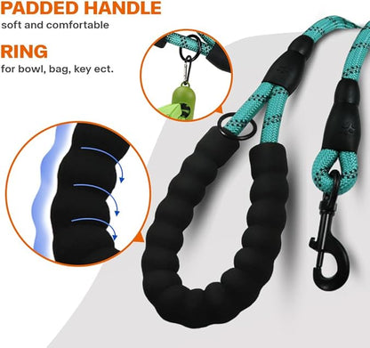 Taglory Rope Dog Leash 4 FT with Comfortable Padded Handle, Highly Reflective Threads Leash and Anti-Tangle Clip for Walking Small Dogs, 3/8 inch, Turquoise
