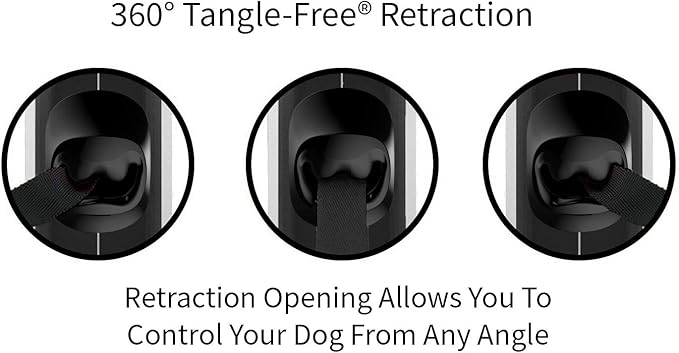 TUG 360° Tangle-Free Retractable Dog Leash with Anti-Slip Handle | 16 ft Strong Nylon Tape | One-Handed Brake, Pause, Lock (Large, Grey)