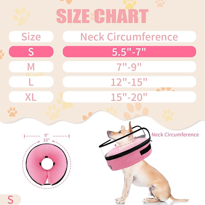 2-in-1 Soft Inflatable Dog Cone Collar Alternative with Enhanced Anti-Licking Guard Shield, Dog Collar After Surgery, Adjustable Recovery Cones for Large Medium Small Dogs and Cats (Pink,S)