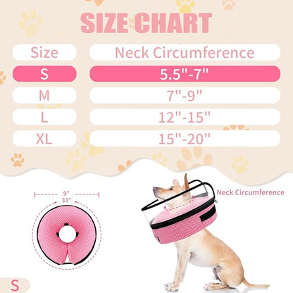 2-in-1 Soft Inflatable Dog Cone Collar Alternative with Enhanced Anti-Licking Guard Shield, Dog Collar After Surgery, Adjustable Recovery Cones for Large Medium Small Dogs and Cats (Pink,S)