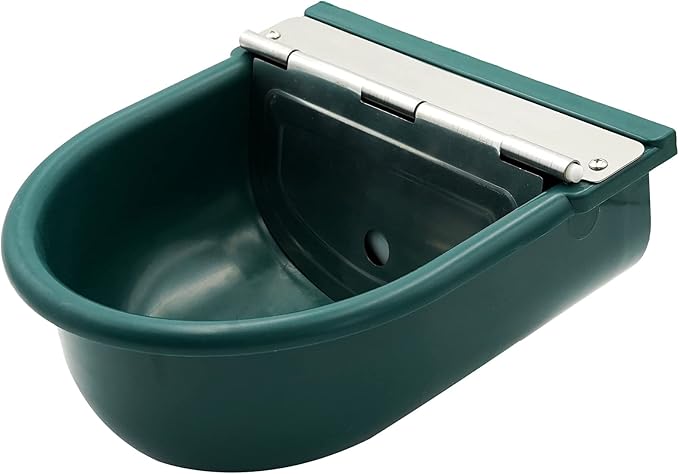 MINYULUA Automatic Waterer Bowl Large Horse Waterer with Float Valve and Drain Plug Automatic Water Feeder Dispenser Bowl for Sheep Dog Horse Cow Pig Plastic (Dark Green)