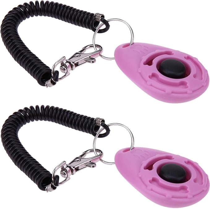 2pc Pink Clicker Easy to Use with Button Dog Training Accessories Strong and Long-Lasting,Behavior Aids