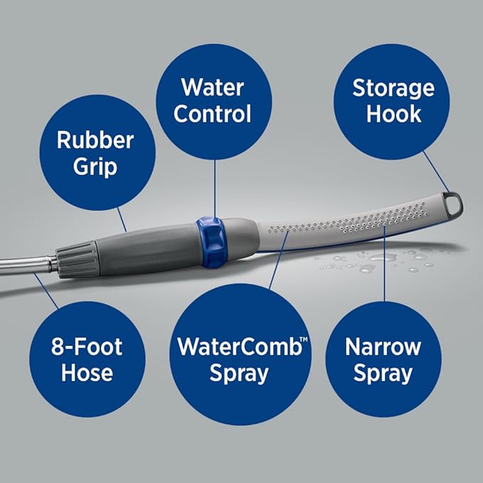 Waterpik Pet Wand Pro Dog Shower Attachment for Fast and Easy Dog Bathing and Cleaning,Indoor-and Outdoor Sprayer Includes 8-Foot Flex Hose,Blue/Grey,PPR-252E,(Pack of 2)