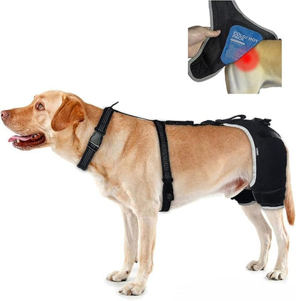 Dog Hip Dysplasia Brace with Hot/Cold Gel Pack – Adjustable Hind Leg Support Wrap for Arthritis, Joint Pain Relief & Post Mobility Recovery, Size XL