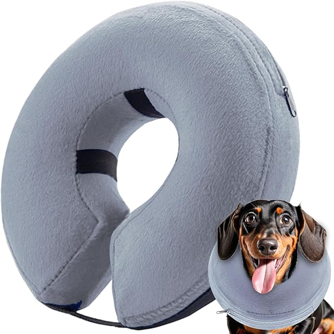 Inflatable Dog Cone (M Size), Medium Size Dog Cone Alternative, Soft Blow-up Protective Recovery Collar, Comfy Elizabethan Collar After Surgery for Cat to Prevent Licking, Grey