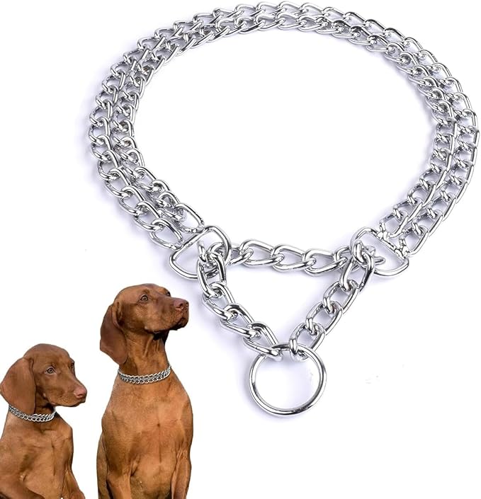 Dog Chain Collar Metal Martingale Anti Chew Training Collars Chew Proof, Chrome Plated, 2 Link for Small Medium Large Dogs (Silver, Small(for Neck 12-14.5''))