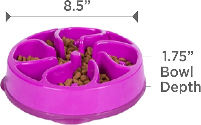 Outward Hound Fun Feeder Slo Bowl – Medium 2‑Cup Capacity, Slow Feeding, Small to Medium Dogs & Cats, Non-Slip, Purple, Flower Pattern