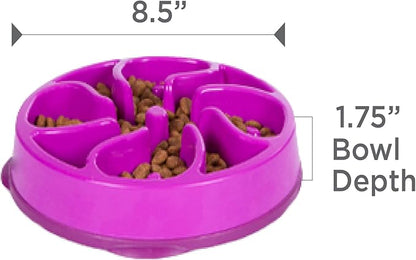 Outward Hound Fun Feeder Slo Bowl – Medium 2‑Cup Capacity, Slow Feeding, Small to Medium Dogs & Cats, Non-Slip, Purple, Flower Pattern