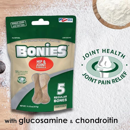 Bonies Hip & Joint Health Multi-Pack Regular Large Dogs 25 or More LBS - Natural Dog Treat - Low Calories - Chicken Flavor - 5 Bones