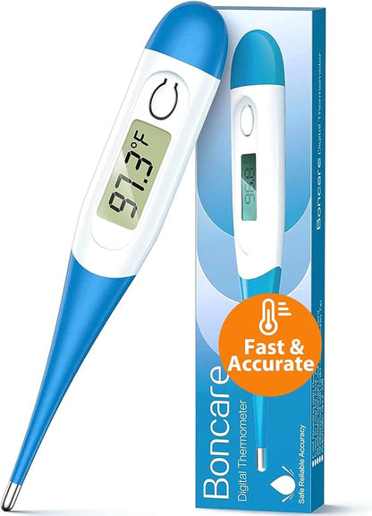 Boncare 10 Seconds Oral Thermometer for Adults and Kids - Accurate & Safe Rectal Thermometer for Baby with Fever Alarm, Digital Thermometer (Light Blue)
