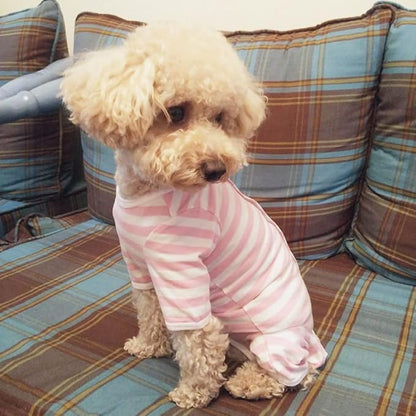 Dog’s Recovery Suit Post Surgery Shirt for Puppy, Full Coverage Dog's Bodysuit Wound Protective Surgical Clothes for Small and Medium Pets (Pink White Stripe-XL)